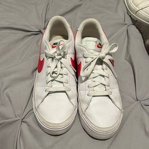 Red and White Court Legacy Nike Shoes
